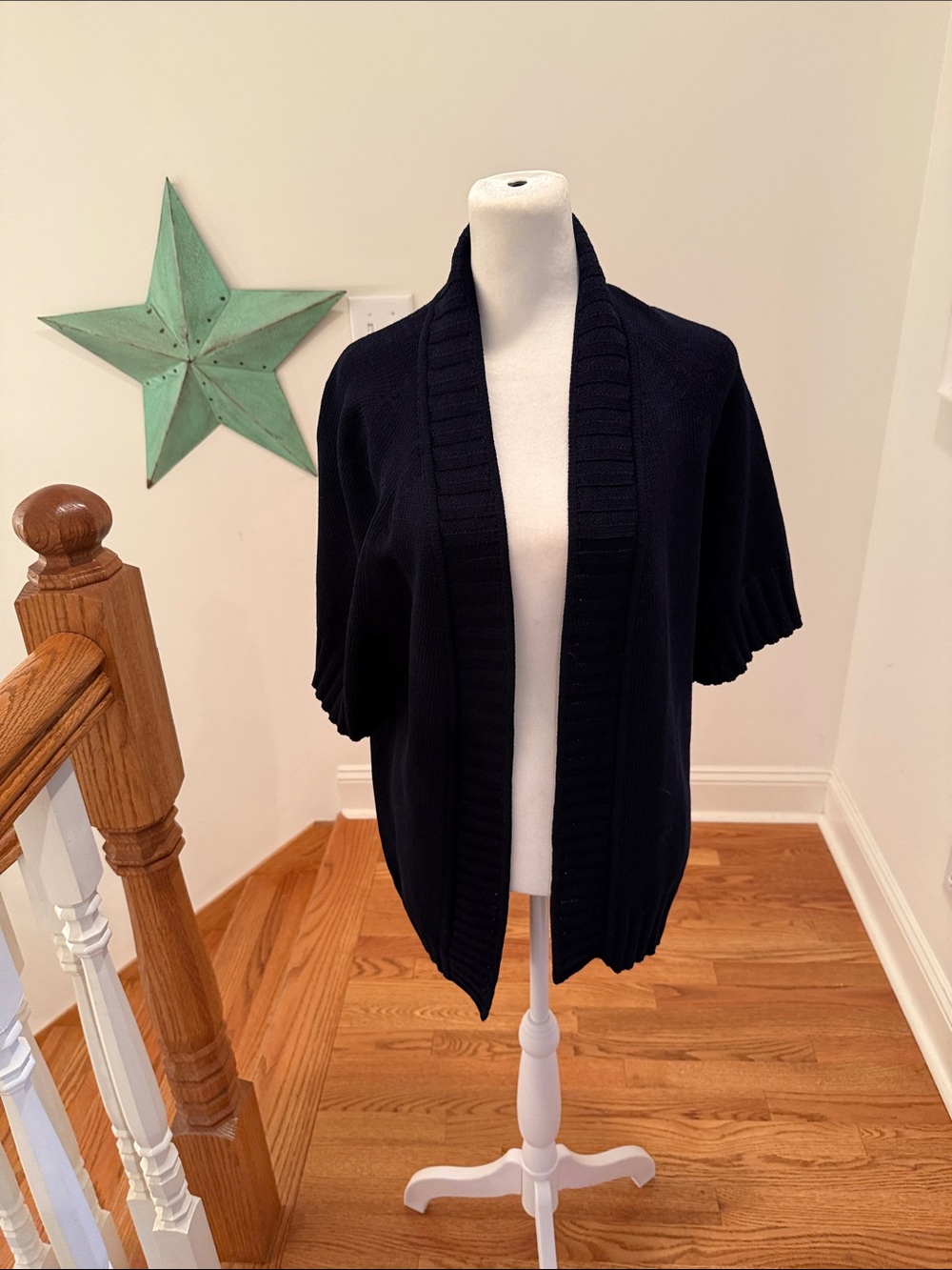 St John Women's Open-Front Navy Short-Sleeve Jacket Wrap